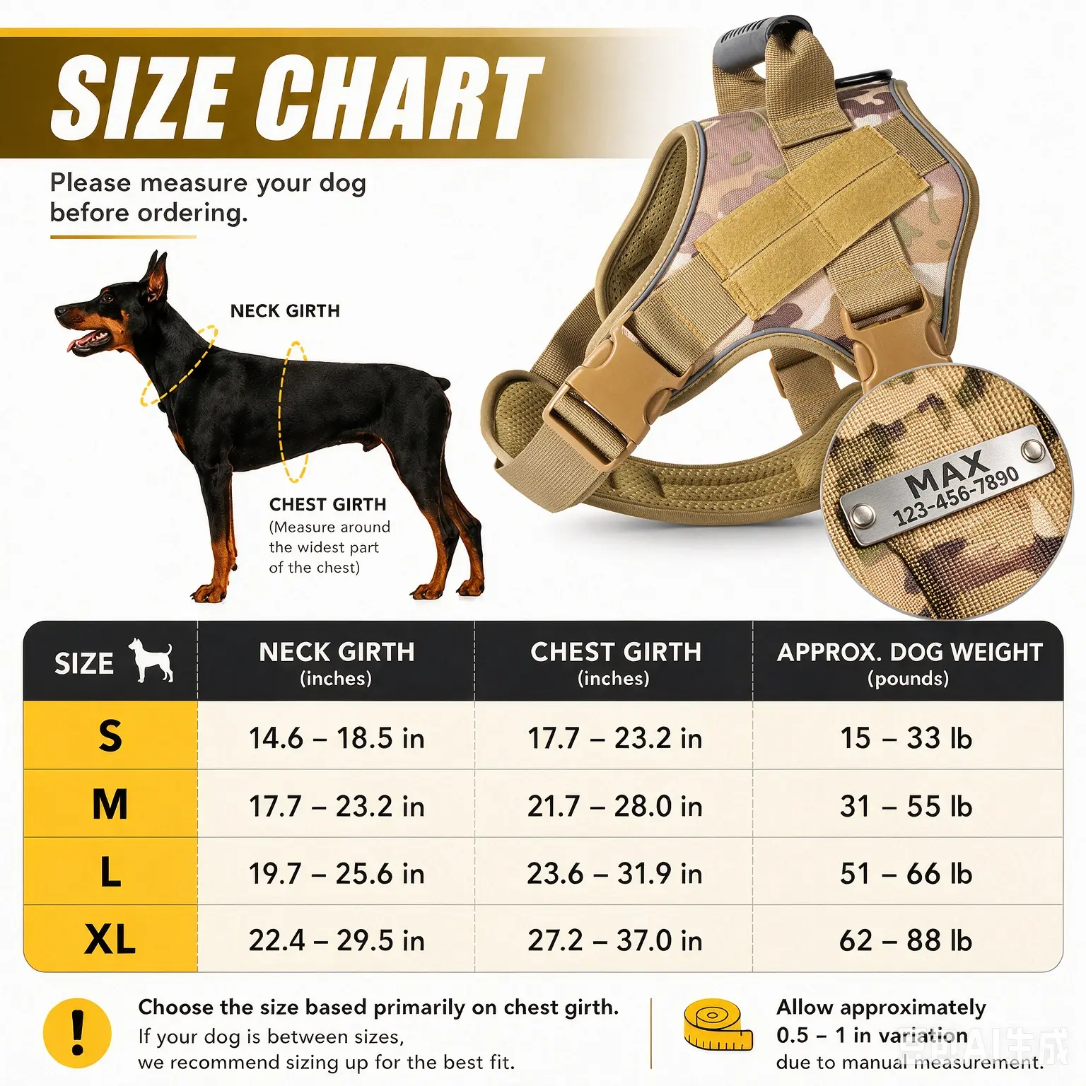 CEMULA tactical harness size chart